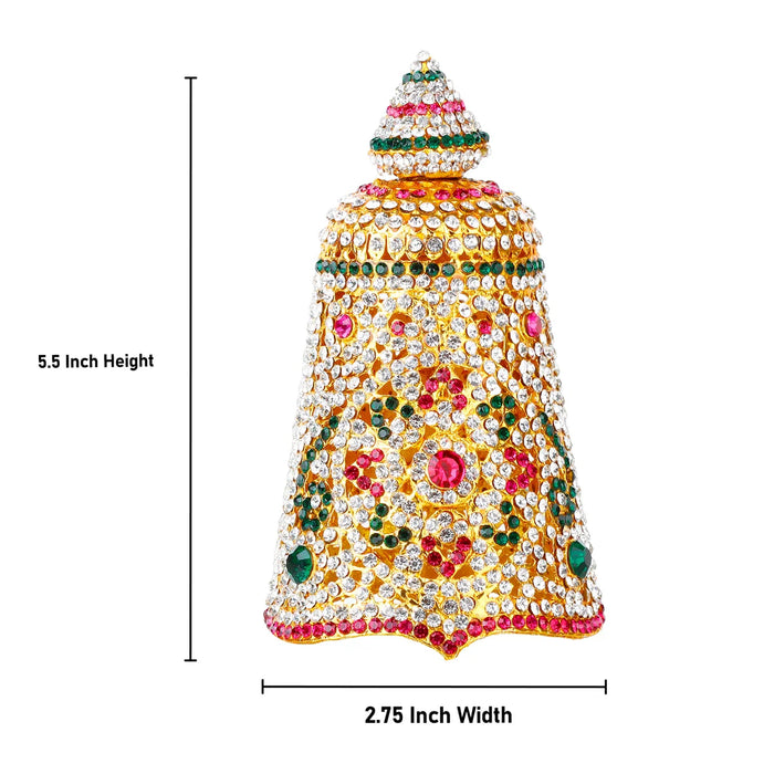 Mukut - 5.5 x 2.75 Inches | Gold Polish Kireetam/ Round Stone Crown/ Jewellery for Deity