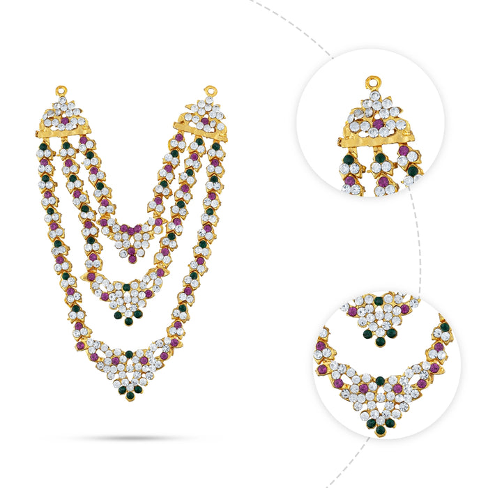 Stone Necklace - 4.5 Inches | 3 Line Stone Jewellery/ Multicolour Artificial Jewelry for Deity/ Assorted Colour