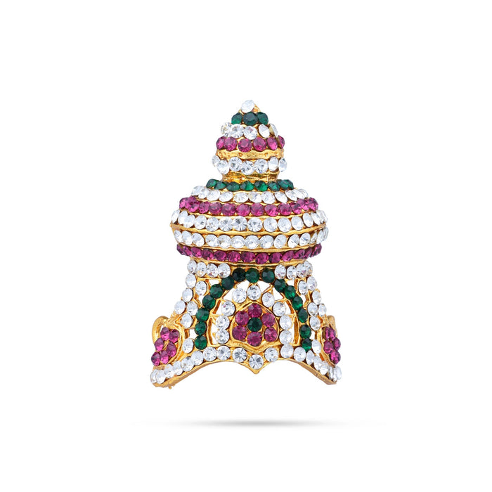 Half Stone Kireedam - 2.75 X 1.5 Inches | Multicolour Stone Mukut/ Half Kiridam/ Half Crown For Deity