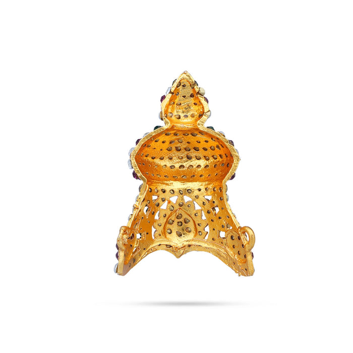 Half Stone Kireedam - 2.75 X 1.5 Inches | Multicolour Stone Mukut/ Half Kiridam/ Half Crown For Deity