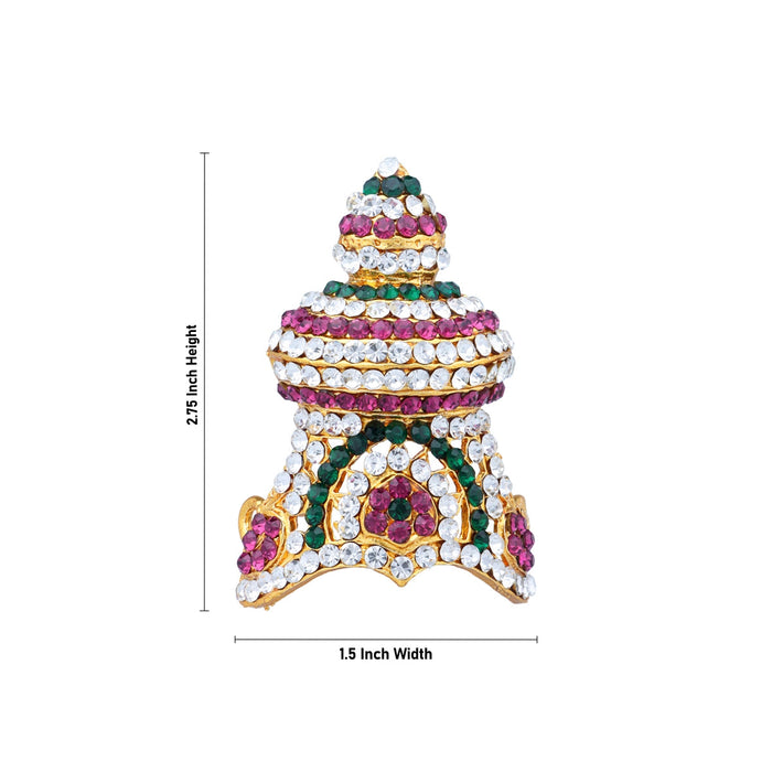 Half Stone Kireedam - 2.75 X 1.5 Inches | Multicolour Stone Mukut/ Half Kiridam/ Half Crown For Deity