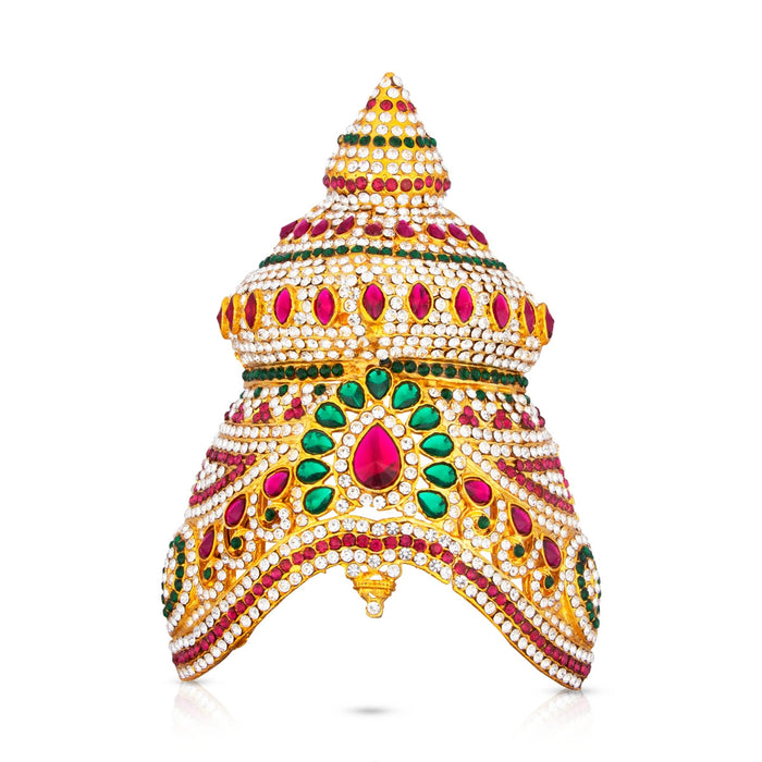 Half Stone Crown - 5.5 X 4 Inches | Multicolour Stone Mukut/ Stone Kireedam/ Kiridam For Deity Adornment