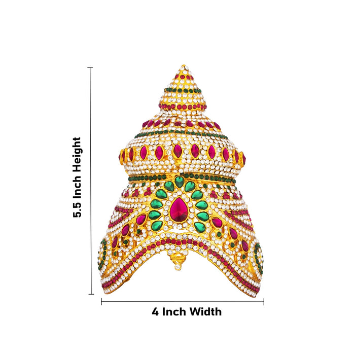 Half Stone Crown - 5.5 X 4 Inches | Multicolour Stone Mukut/ Stone Kireedam/ Kiridam For Deity Adornment