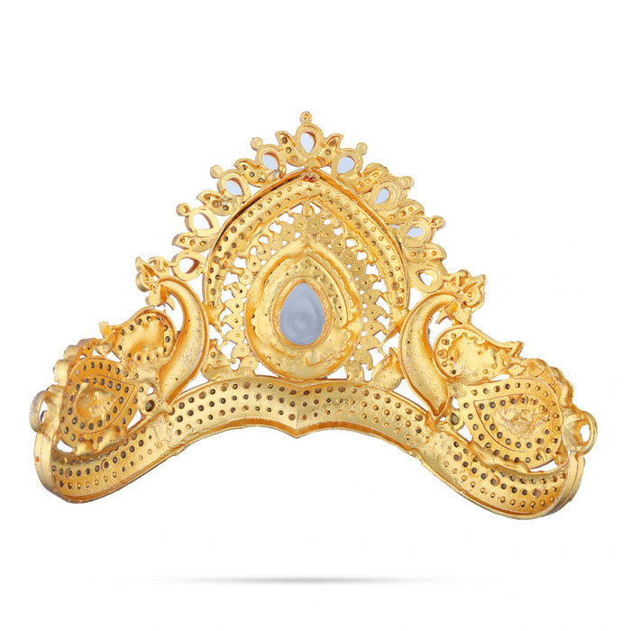 Half Stone Kireedam - 4 X 4 Inches | Multicolour Stone Mukut/ Peacock Design Kiridam/ Half Crown For Deity