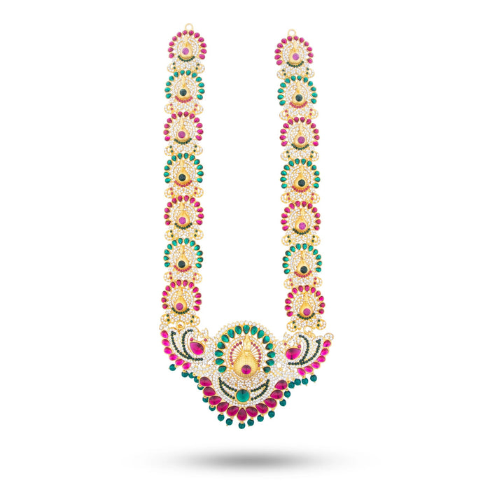 Stone Haram - 18 Inches | Peacock Design Artificial Jewelry/ Multicolour Stone Jewellery For Deity