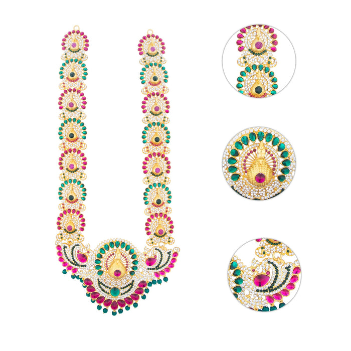 Stone Haram - 18 Inches | Peacock Design Artificial Jewelry/ Multicolour Stone Jewellery For Deity