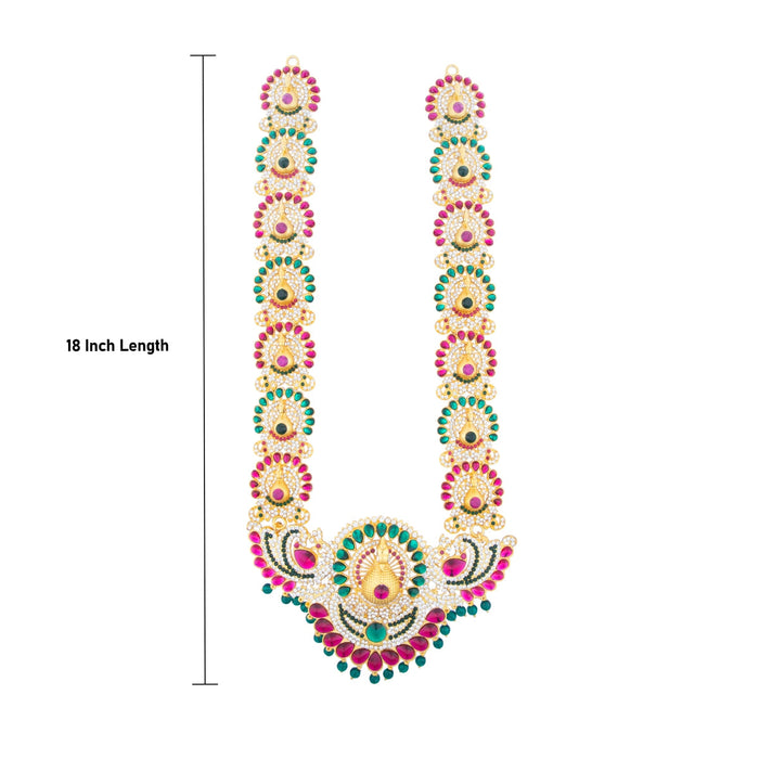 Stone Haram - 18 Inches | Peacock Design Artificial Jewelry/ Multicolour Stone Jewellery For Deity