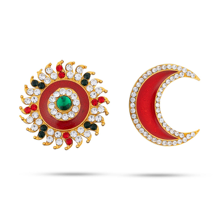 Stone Sun And Moon Pair - 1.75 x 1.25 Inches | Hair Accessories/Sun Moon/Multicolour Stone Jewellery for Deity