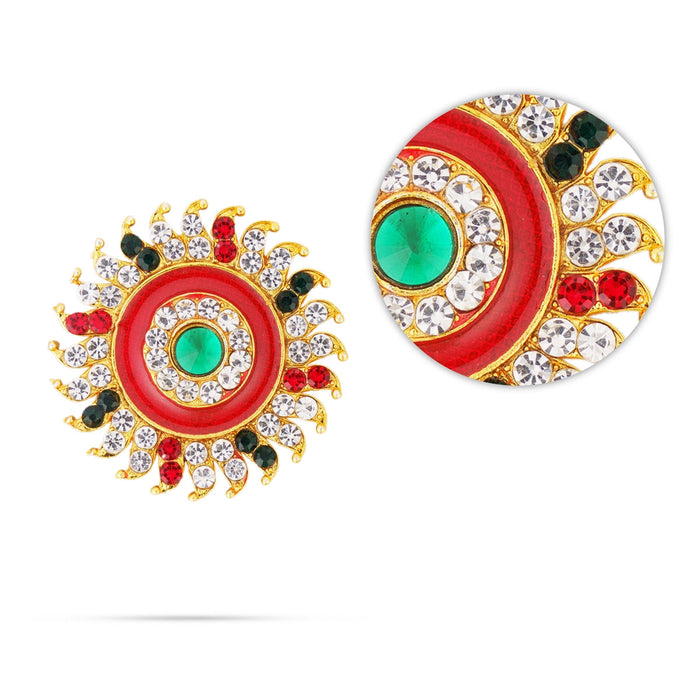 Stone Sun And Moon Pair - 1.25 X 1 Inches | Multicolour Stone Jewellery/ Hair Accessories/ Sun Moon For Deity