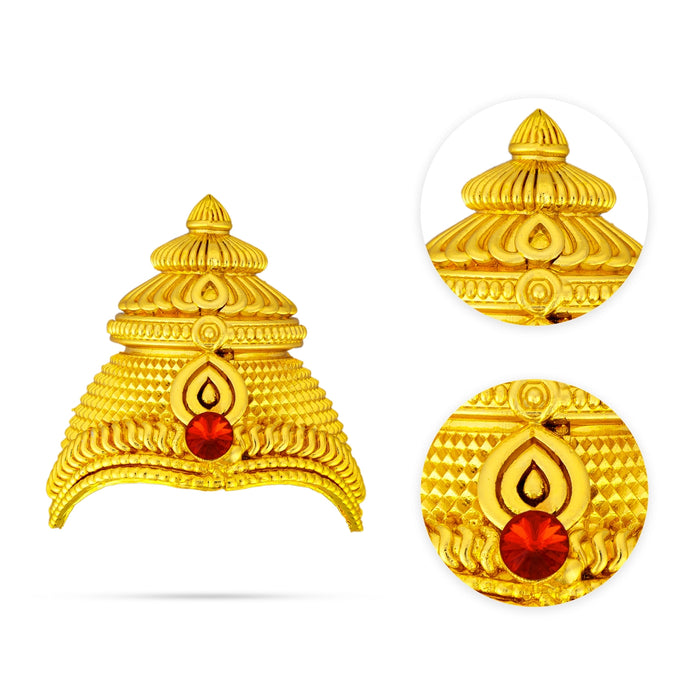 Half Kireedam - 2.25 x 2 Inches | Gold Polish Half Kiridam/ Mukut/ Single Stone Half Crown for Deity