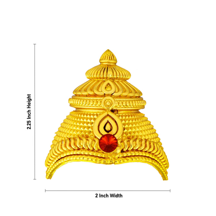 Half Kireedam - 2.25 x 2 Inches | Gold Polish Half Kiridam/ Mukut/ Single Stone Half Crown for Deity