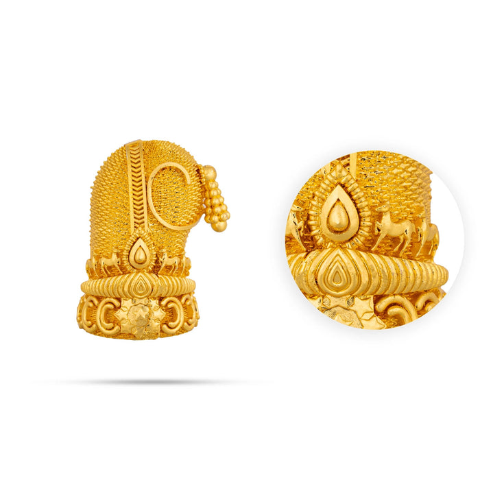 Sridevi Bhudevi Crown Pair - 1.5 X 1 Inches | Mukut/ Gold Polish Kireedam/ Kiridam For Deity Adornment