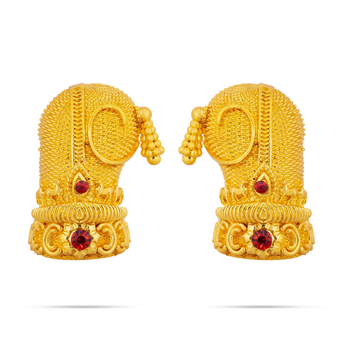 Sridevi Bhudevi Crown Pair - 2.5 x 1.75 Inches | Gold Polish Turban/ Kireedam/ Mukut/ Kiridam for Deity Decor