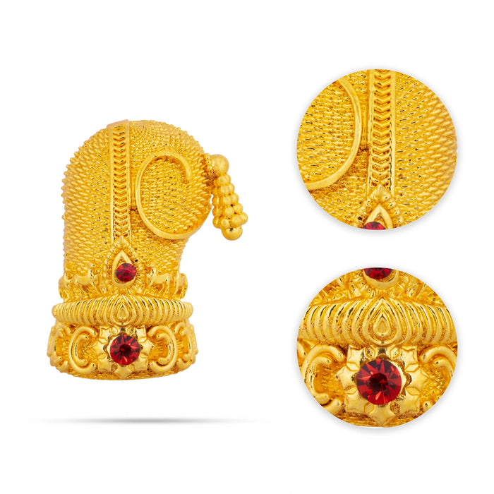 Sridevi Bhudevi Crown Pair - 2.5 x 1.75 Inches | Gold Polish Turban/ Kireedam/ Mukut/ Kiridam for Deity Decor