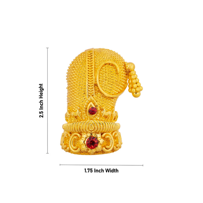 Sridevi Bhudevi Crown Pair - 2.5 x 1.75 Inches | Gold Polish Turban/ Kireedam/ Mukut/ Kiridam for Deity Decor