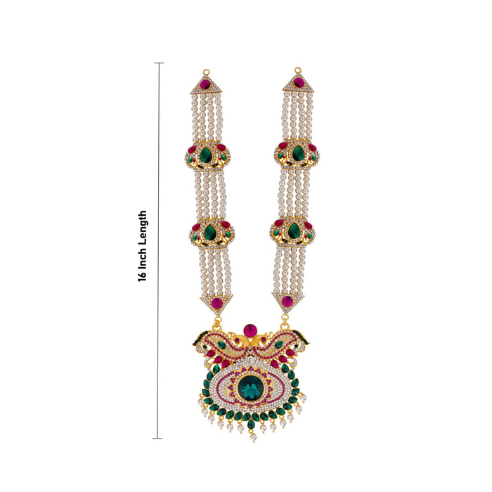 Stone Haram With Pendant - 16 Inches | Multicolour Stone Artificial Jewelry/ 4 Line Moti Haram For Deity Decor