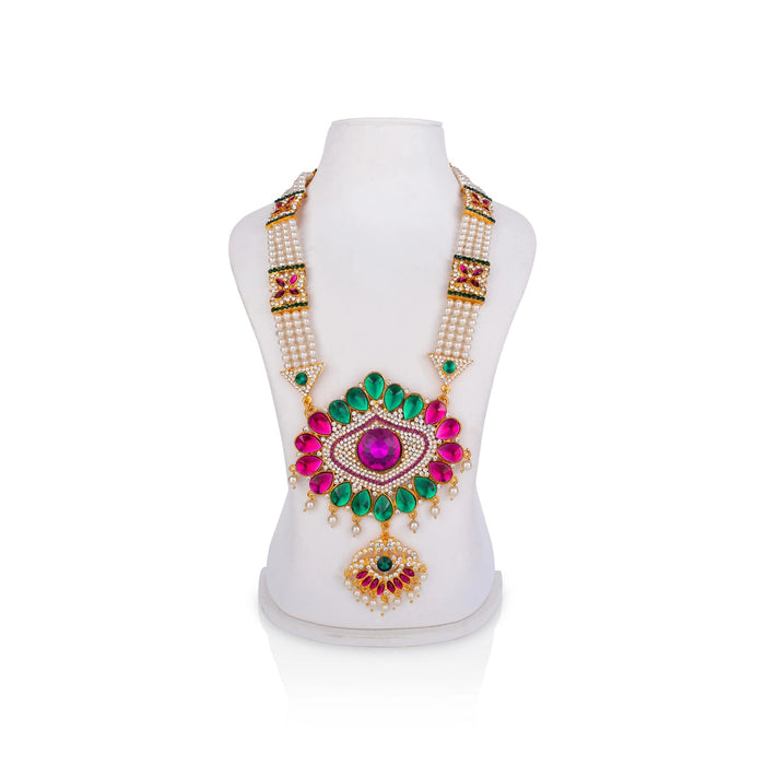 Stone Haram With Pendant - 14.5 Inches | 4 Line Moti Haram/ Multicolour Stone Artificial Jewelry For Deity