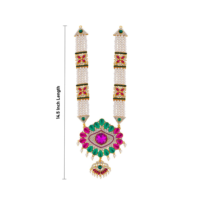 Stone Haram With Pendant - 14.5 Inches | 4 Line Moti Haram/ Multicolour Stone Artificial Jewelry For Deity