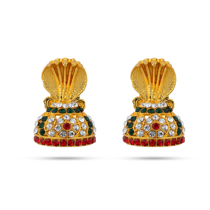 Stone Earring Pair - 1.75 X 1 Inches | Multicolour Stone Ear Studs/ Nag Design Karna Pathakam For Deity