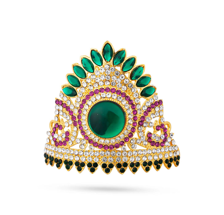 Half Stone Crown - 3 X 3 Inches | Mukut/ Multicolour Stone Kiridam/ Kireedam For Deity Adornment