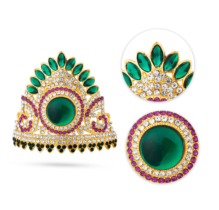 Half Stone Crown - 3 X 3 Inches | Mukut/ Multicolour Stone Kiridam/ Kireedam For Deity Adornment