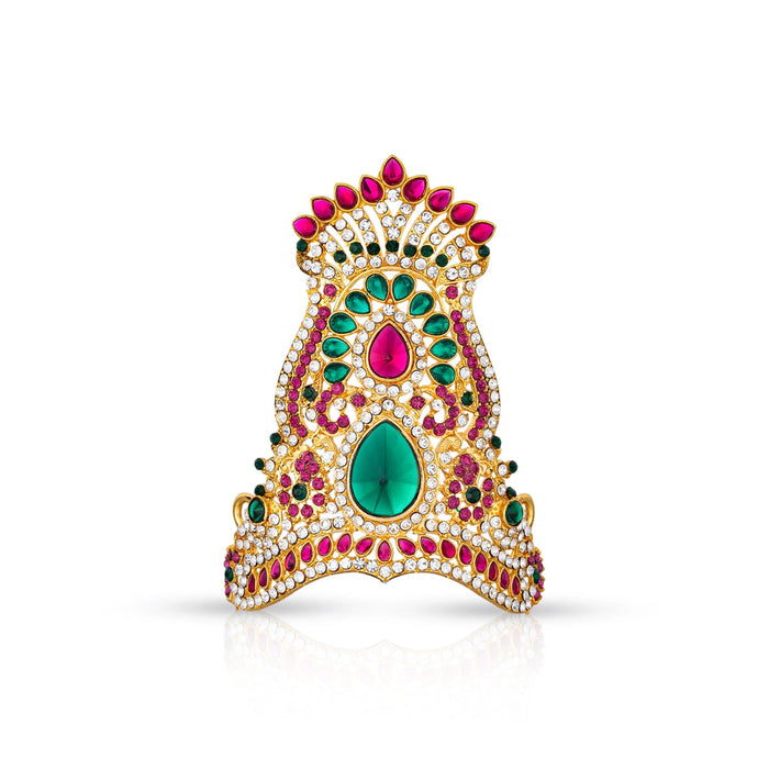 Half Stone Crown - 4.75 X 3.5 Inches | Mukut/ Multicolour Stone Kiridam/ Kireedam For Deity Adornment