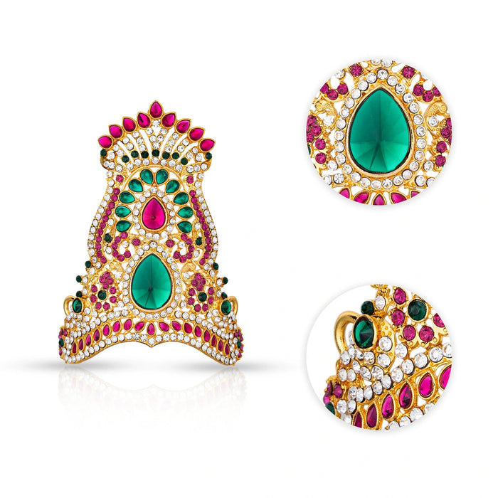 Half Stone Crown - 4.75 X 3.5 Inches | Mukut/ Multicolour Stone Kiridam/ Kireedam For Deity Adornment