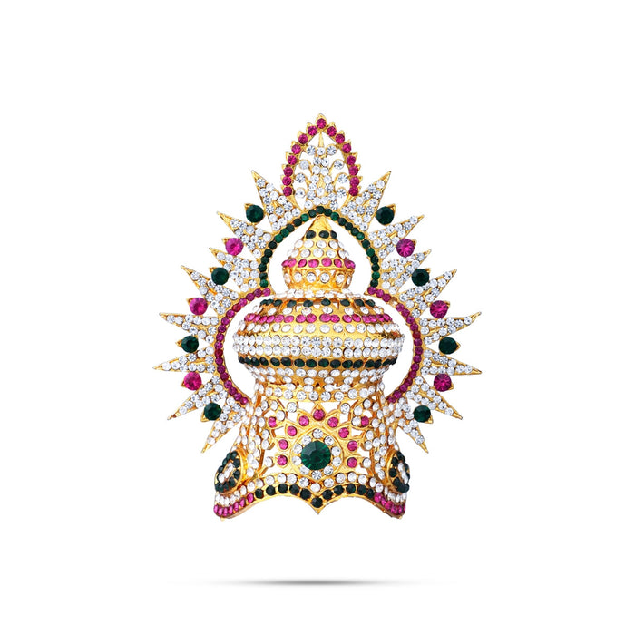 Half Stone Kireedam With Arch - 4.5 X 3.5 Inches | Multi Coloured Stone Mukut/ Kiridam/ Half Crown For Deity