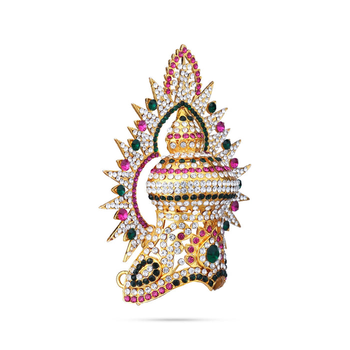 Half Stone Kireedam With Arch - 4.5 X 3.5 Inches | Multi Coloured Stone Mukut/ Kiridam/ Half Crown For Deity