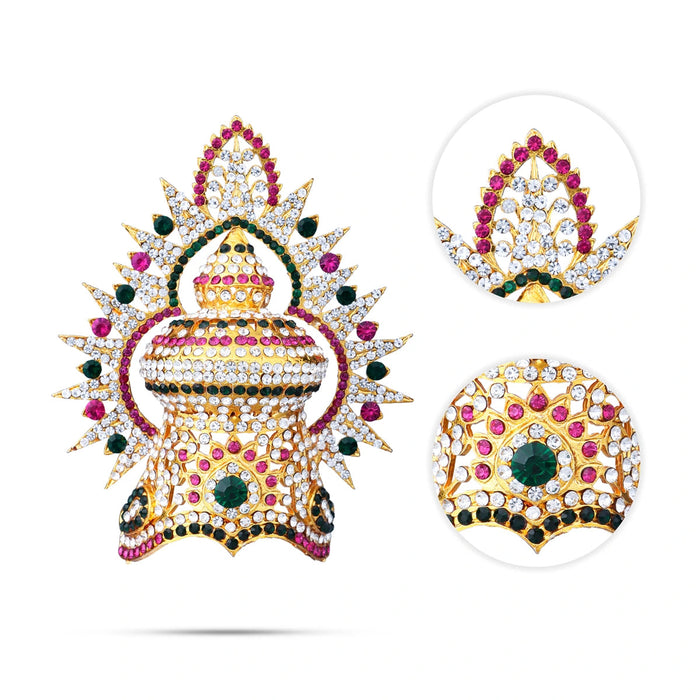 Half Stone Kireedam With Arch - 4.5 X 3.5 Inches | Multi Coloured Stone Mukut/ Kiridam/ Half Crown For Deity