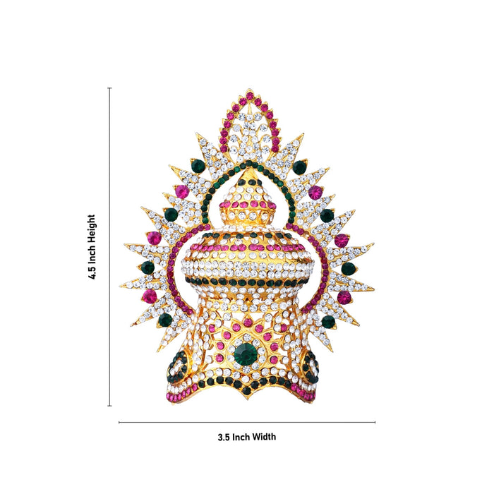 Half Stone Kireedam With Arch - 4.5 X 3.5 Inches | Multi Coloured Stone Mukut/ Kiridam/ Half Crown For Deity