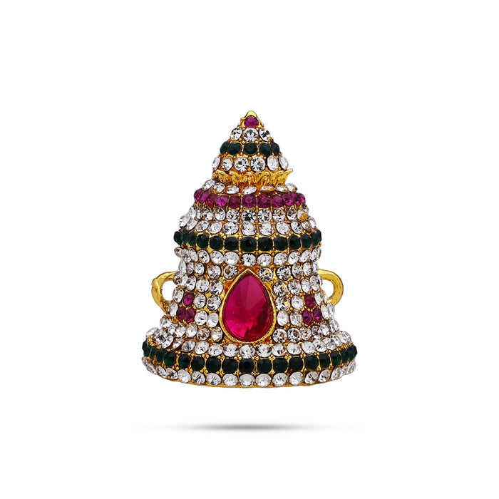 Stone Crown - 1.5 x 5 Inches | Half Kireedam/ Turban/ Multicolour Stone Mukut/ Kiridam for Deity