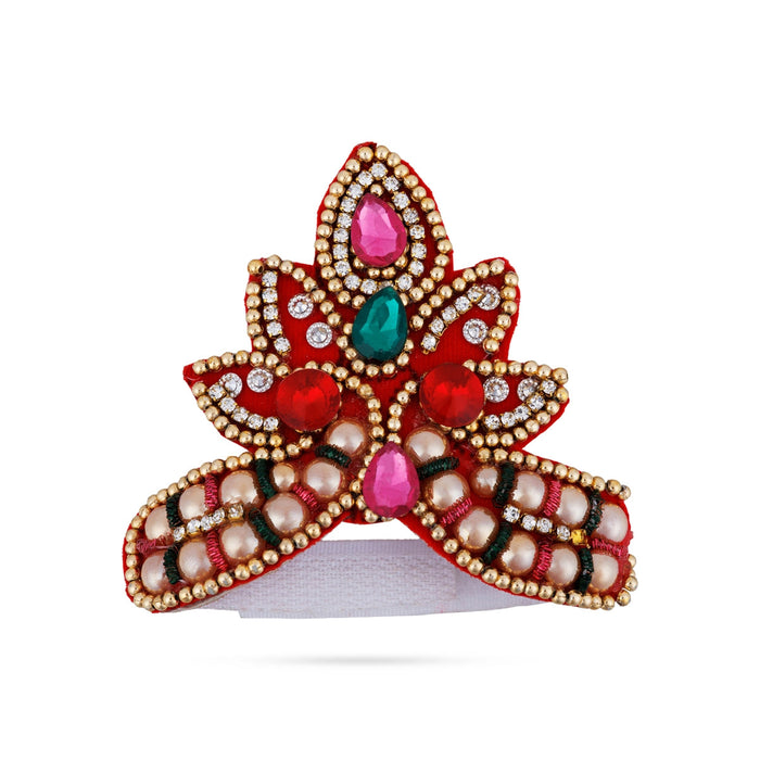 Stone Crown - 3 x 4 Inches | Open Type Kireedam/ Multicolour Stone Kiridam/ Beads Design Mukut for Deity