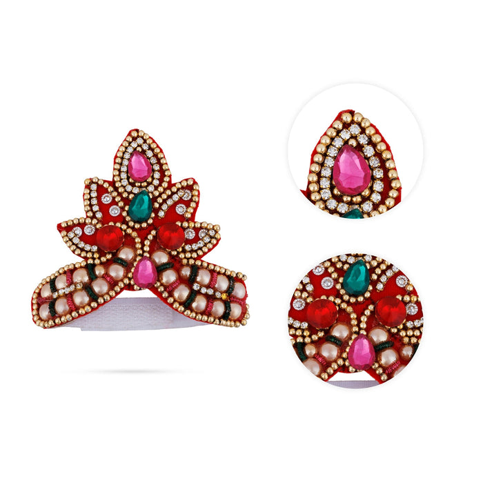 Stone Crown - 3 x 4 Inches | Open Type Kireedam/ Multicolour Stone Kiridam/ Beads Design Mukut for Deity