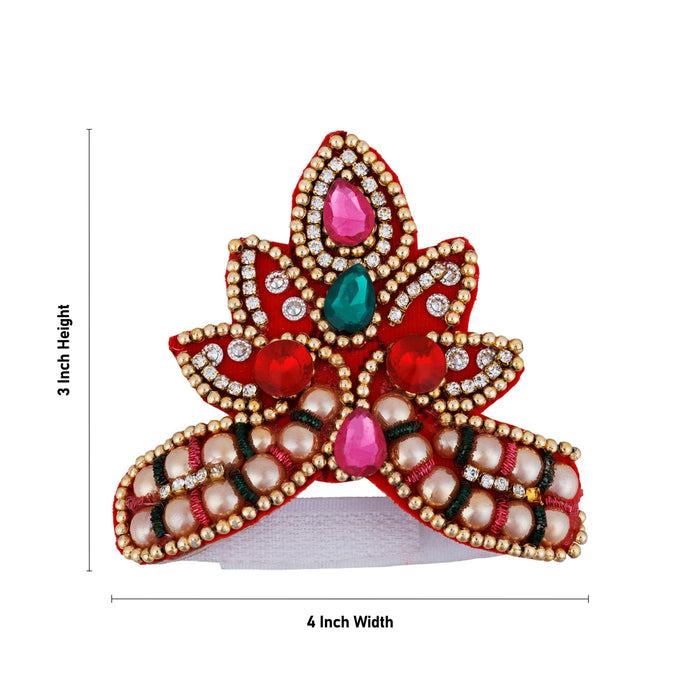 Stone Crown - 3 x 4 Inches | Open Type Kireedam/ Multicolour Stone Kiridam/ Beads Design Mukut for Deity