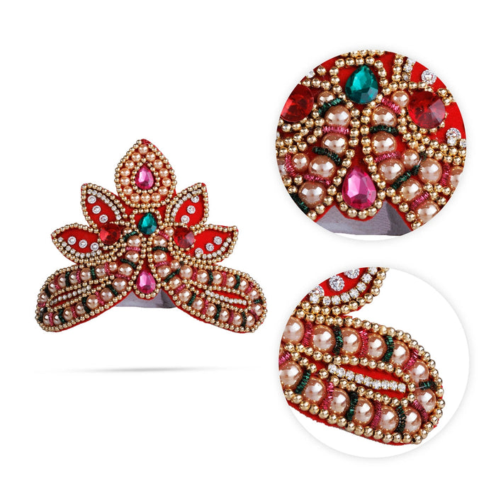 Stone Crown - 3.5 x 6 Inches | Open Type Kireedam/ Multicolour Stone Kiridam/ Beads Design Mukut for Deity