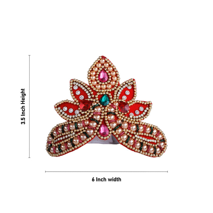 Stone Crown - 3.5 x 6 Inches | Open Type Kireedam/ Multicolour Stone Kiridam/ Beads Design Mukut for Deity