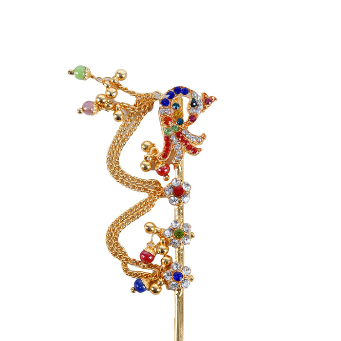 Krishna Flute - 6.5 Inches | Multicolour Stone Bansuri Flute/ Peacock Design Decorative Flute For Krishna Idol