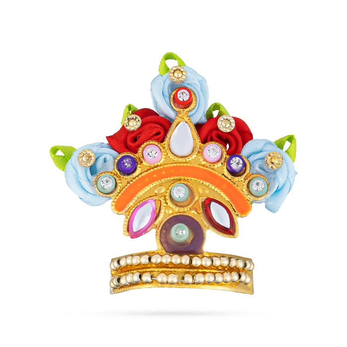 Stone Crown With Beads Mala - 1.75 x 1.5 Inches | Kireedam With Moti Mala/ Artificial Jewelry for Deity