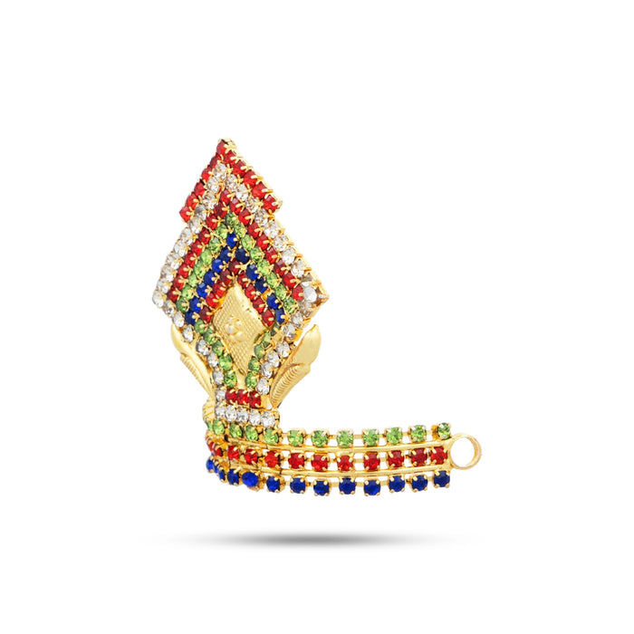 Stone Crown With Beads Mala - 1.75 x 1.5 Inches | Kireedam With Moti Mala/ Artificial Jewelry for Deity