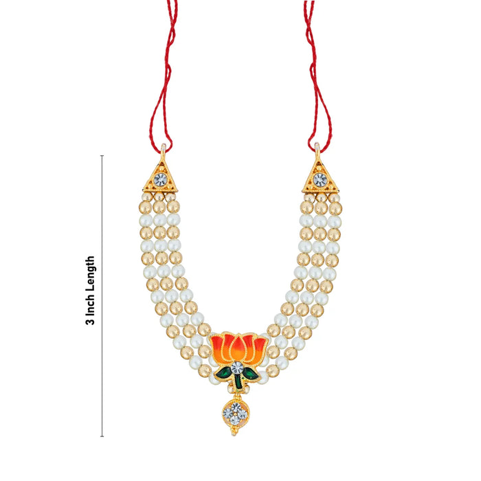 3 Line Moti Mala - 3 Inches | Lotus & Stone Design Pearl Mala/ Pearl Necklace/ Artificial Jewelry for Deity