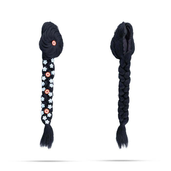 Artificial Hair - 13 Inches | Radha Choti/ Radha Hair/ Stone Design Synthetic Hair for Deity