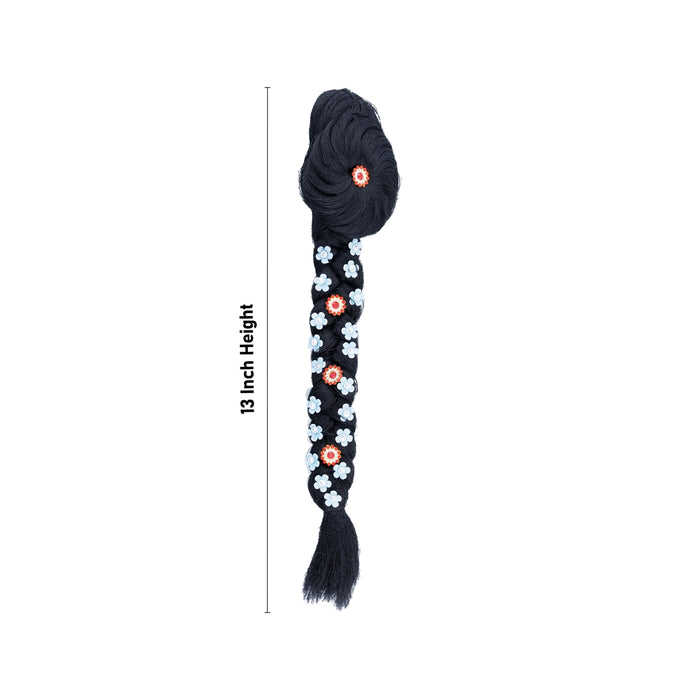 Artificial Hair - 13 Inches | Radha Choti/ Radha Hair/ Stone Design Synthetic Hair for Deity