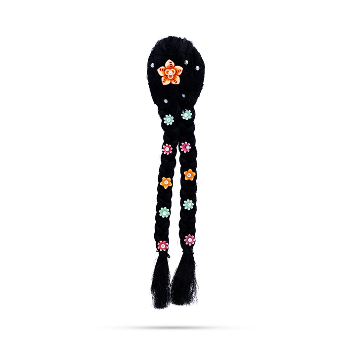 Artificial Hair - 9 Inches | Radha Jadai Alangaram/ Radha Choti/ Flower Design Hair for Deity Decor