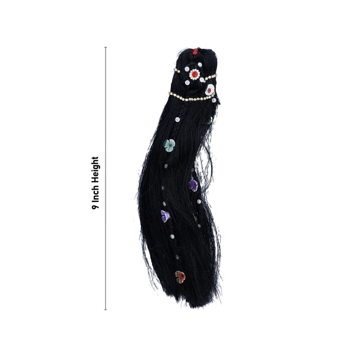 Artificial Hair - 9 x 2.5 Inches | Stone & Flower Design Radha Choti/ Radha Hair/ Synthetic Hair for Deity