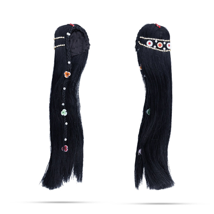 Artificial Hair - 10 Inches | Radha Choti/ Radha Hair/ Stone & Flower Design Synthetic Hair for Deity