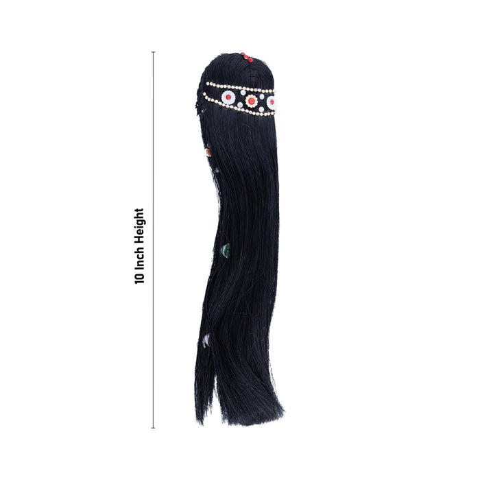Artificial Hair - 10 Inches | Radha Choti/ Radha Hair/ Stone & Flower Design Synthetic Hair for Deity