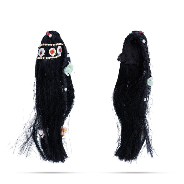 Artificial Hair - 5.5 x 2 Inches | Radha Choti/ Radha Hair/ Stone Design Synthetic Hair for Deity