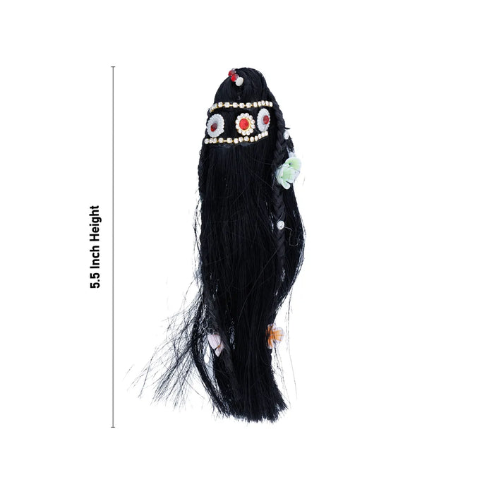 Artificial Hair - 5.5 x 2 Inches | Radha Choti/ Radha Hair/ Stone Design Synthetic Hair for Deity