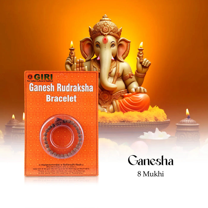 Ganesh Rudraksha Bracelet - 2.5 Inches | 8 Mukhi/ Ganesha Rudraksha Bracelet / Rudraksh Hand Band for Daily Wear